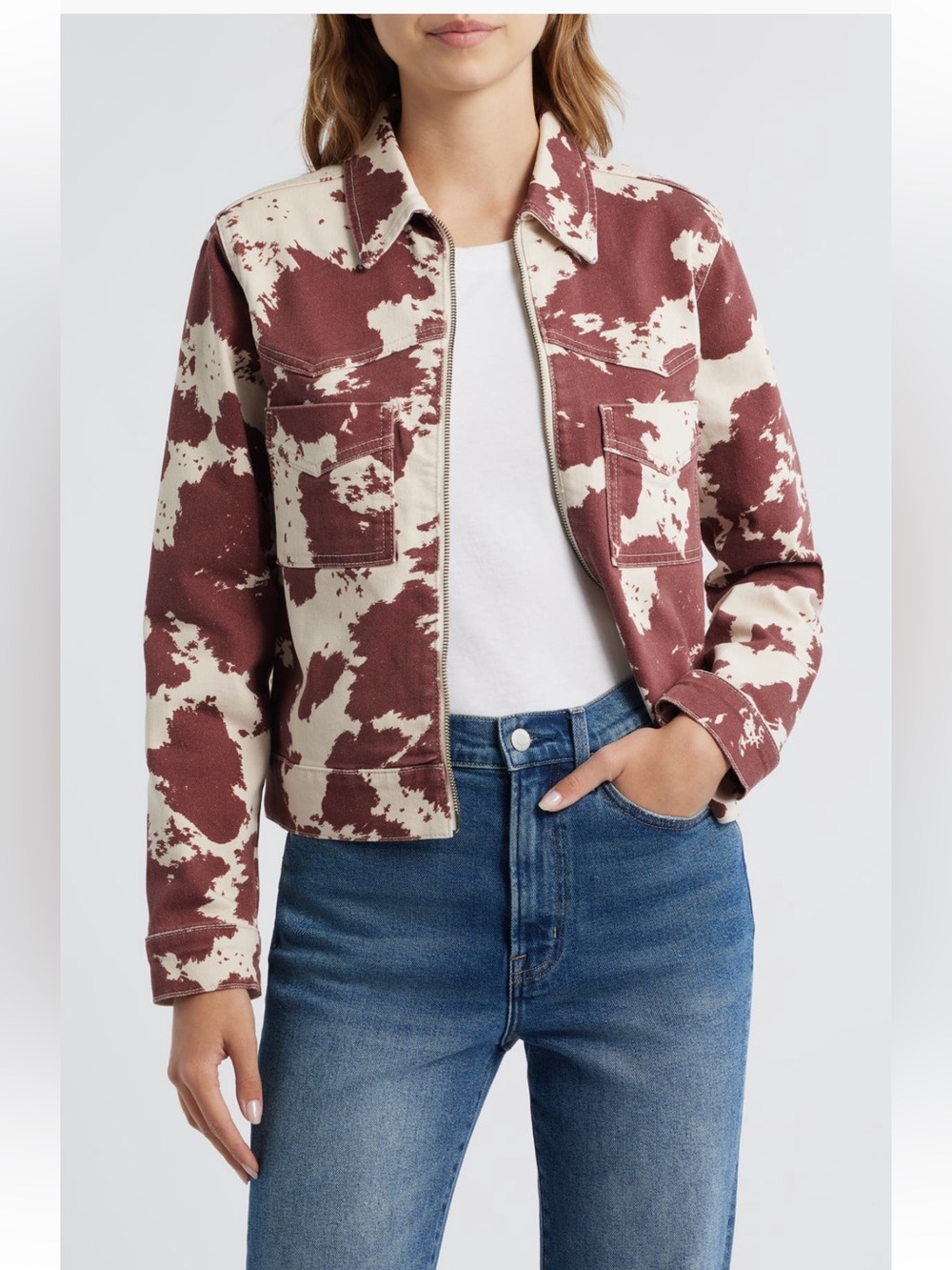 Rails Trabuco Front Zip Jacket Cowgirl Western Denim Jean cow print XS NWT